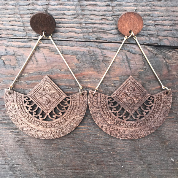 ‘El Bosque' Tribal Design Mandala Earrings (Dark Brown)