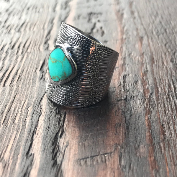 Mayan Sterling Silver & Green Turquoise Ring