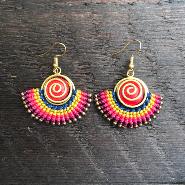 'Tri-Beca' Embroidered Spiral & Ball Earrings