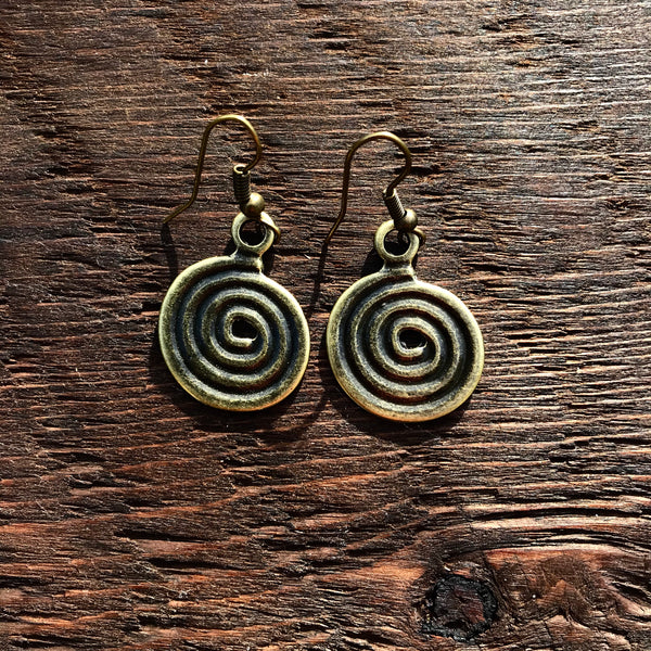 ‘Just Brass' Medium Swirl Design Drop Earrings