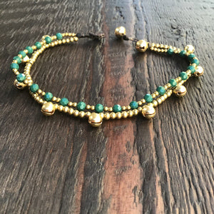 ‘Bead Love' 2 Strand Anklet with Faceted Beads (Teal)