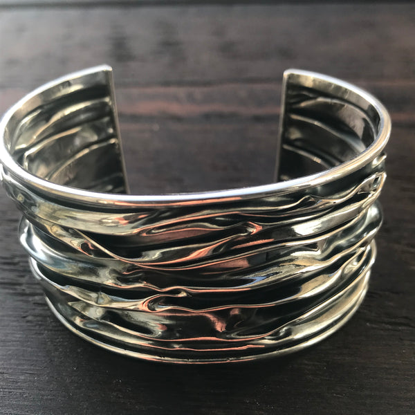 'Rocks' Wide Sterling Silver Cuff Bangle