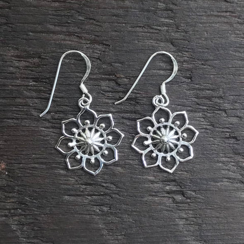‘Flower’ Sterling Silver Drop Earrings