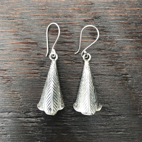 'Karen Hill Tribe' Bell Shaped Etched Design Sterling Silver Earrings