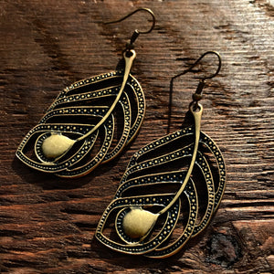 ‘Just Brass’ BoHo Leaf Design Drop Earrings