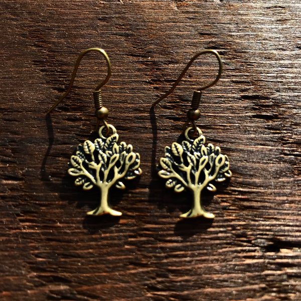 ‘Just Brass' Small Tree Design Drop Earrings