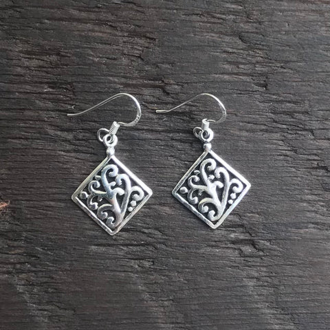 'Abstract Square Waves' Sterling Silver Drop Earrings