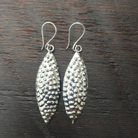 'Karen Hill Tribe'   Elongated Textured Design Sterling Silver Earrings