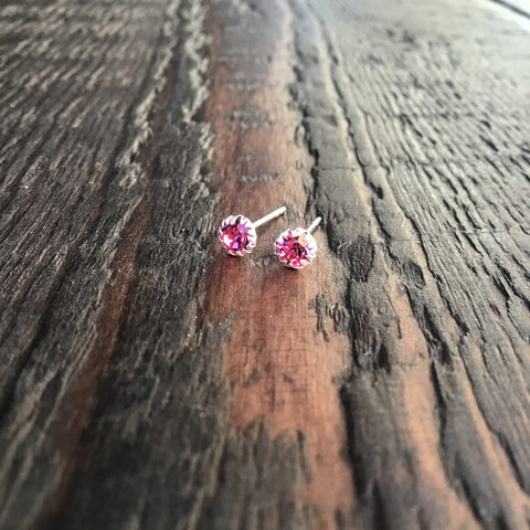 Cubic Zirconia Sterling Silver Studs - Rose