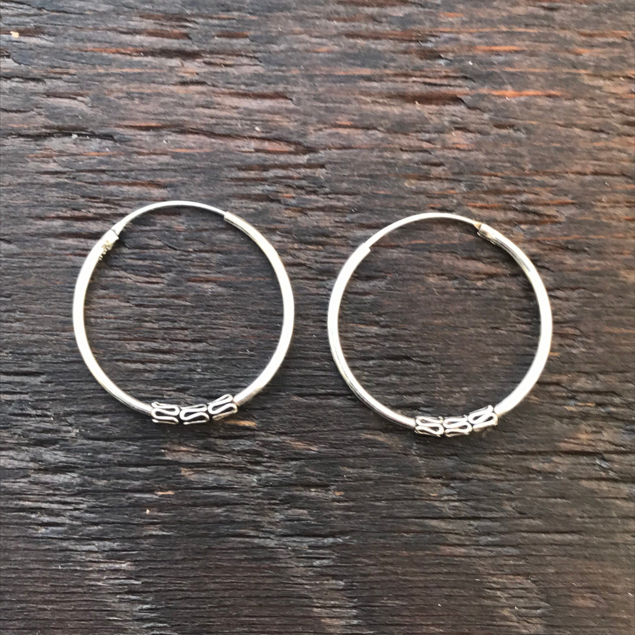 Sterling Silver Balinese Hoop Earrings 462