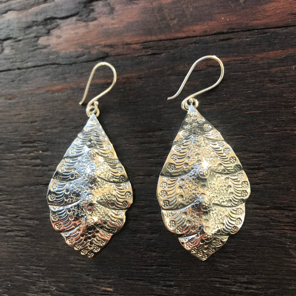 'Karen Hill Tribe' Leaf Shape Sterling Silver Earrings