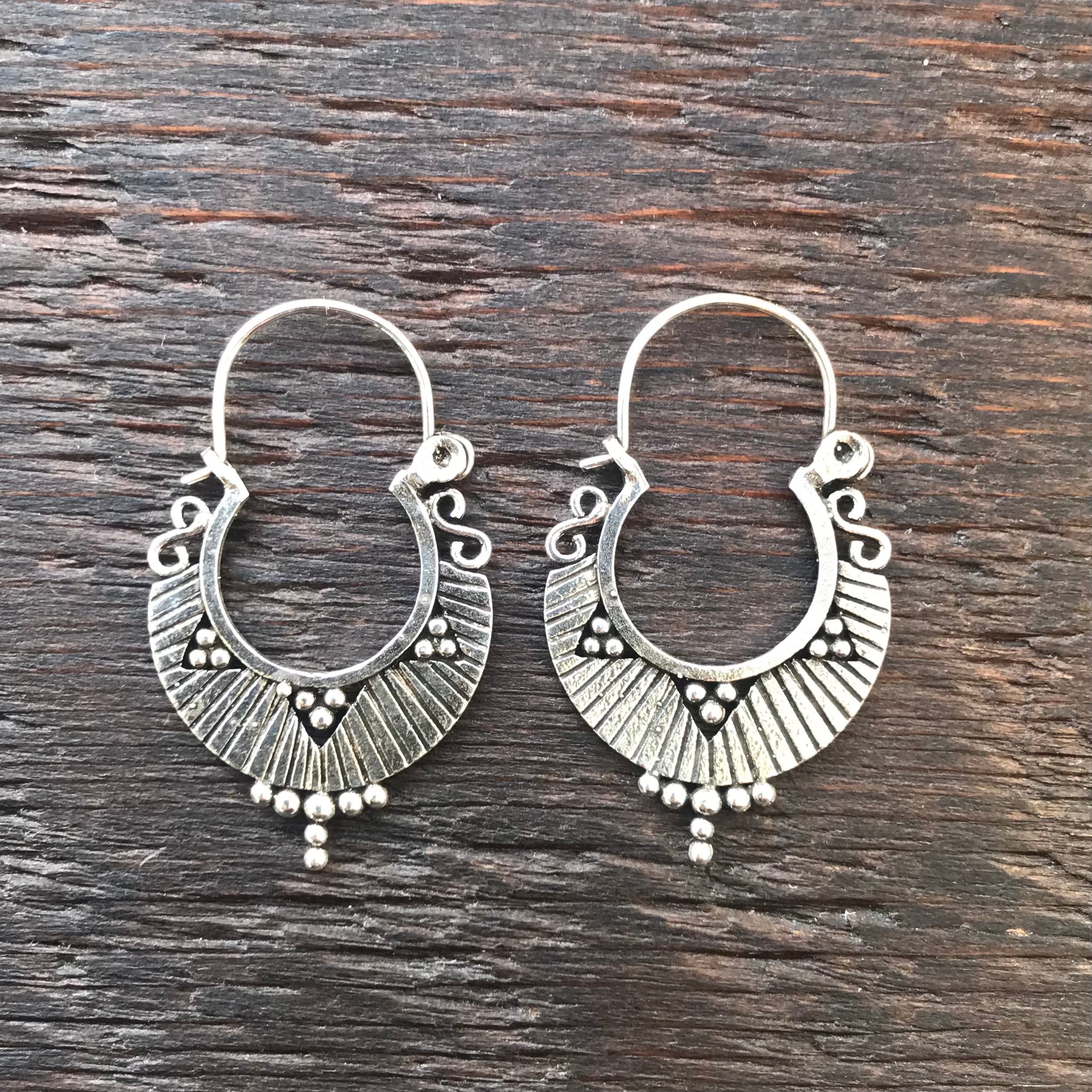 Borobudur Sterling Silver Creole Hoop Earrings