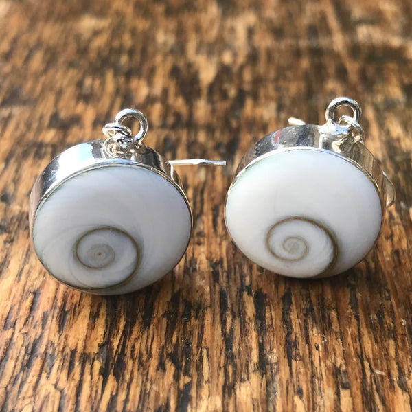 Large Round Shiva & Sterling Silver Drop Earrings
