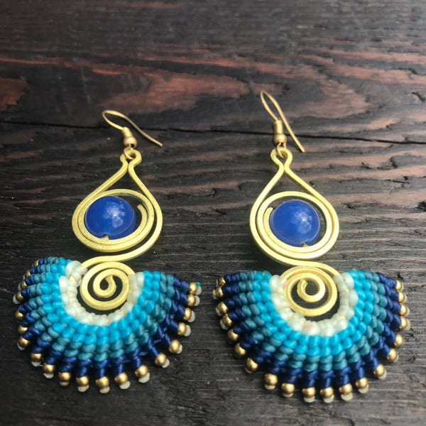 'Tri-Beca' Mandala Spiral Design Handmade Macrame Earrings