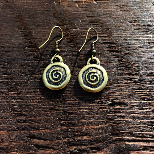 ‘Just Brass' Small Spiral Design Drop Earrings