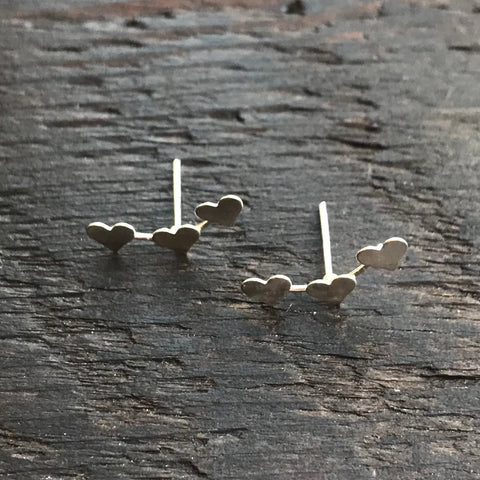 Sterling Silver 'Trio Of Hearts' Curved Stud Earrings