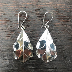 'Karen Hill Tribe' Etched Leaf Shape Sterling Silver Earrings