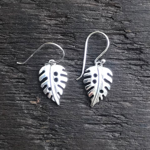 'Mini Leaf' Sterling Silver Drop Earrings