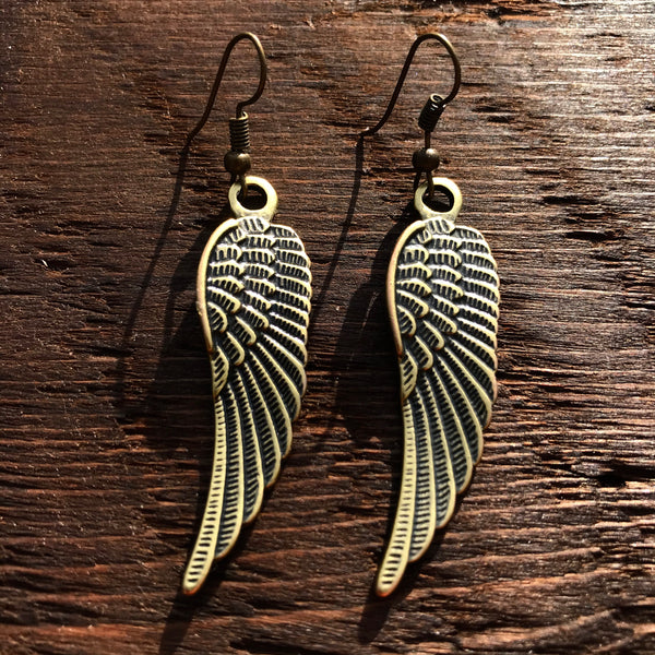 ‘Brass-Works' Wing Design Drop Earrings