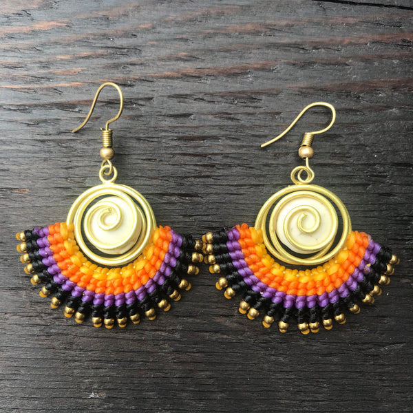 'Tri-Beca' Embroidered Spiral & Ball Earrings