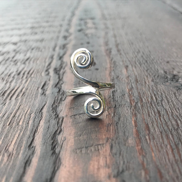 Tribal Double Spiral Sterling Silver Ring