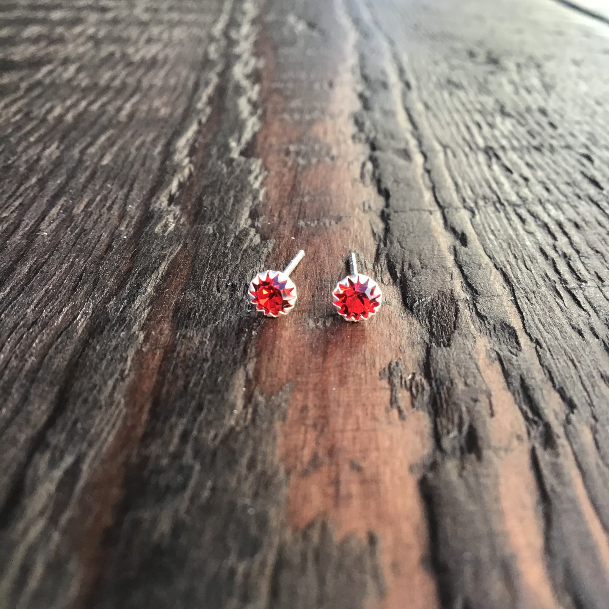 Cubic Zirconia Sterling Silver Studs - Ruby