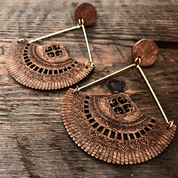 ‘El Bosque' Apache Native American Design Mandala Earrings (Dark Brown)
