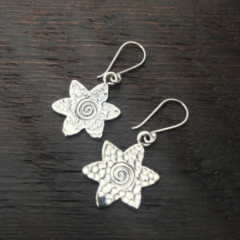 'Karen Hill Tribe' Flower Shape Spiral Central Design Sterling Silver Earrings