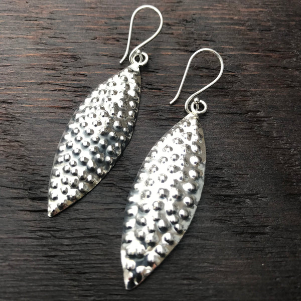 'Karen Hill Tribe'   Elongated Textured Design Sterling Silver Earrings
