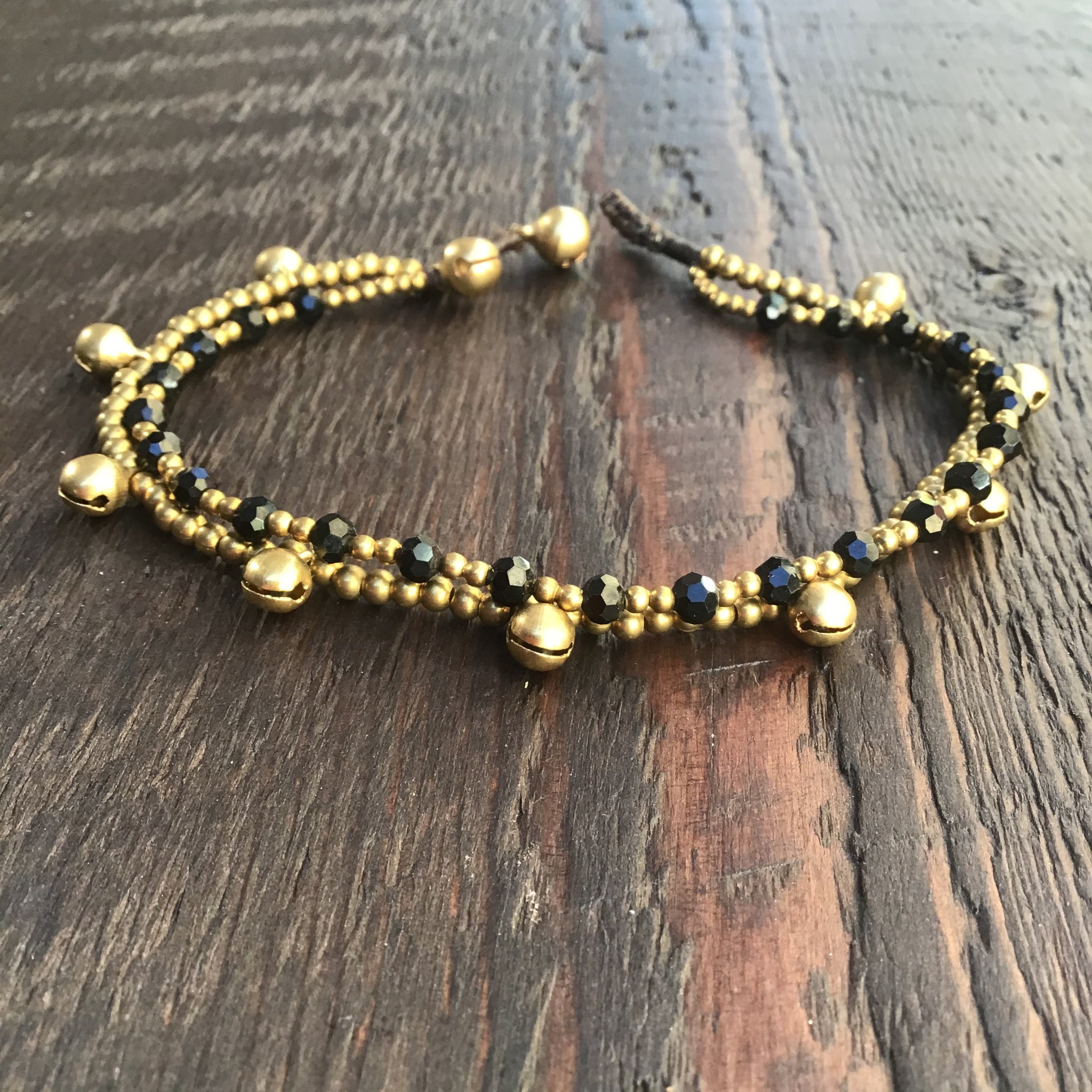 'Bead Love' 2 Strand Anklet with Faceted Beads (Black)
