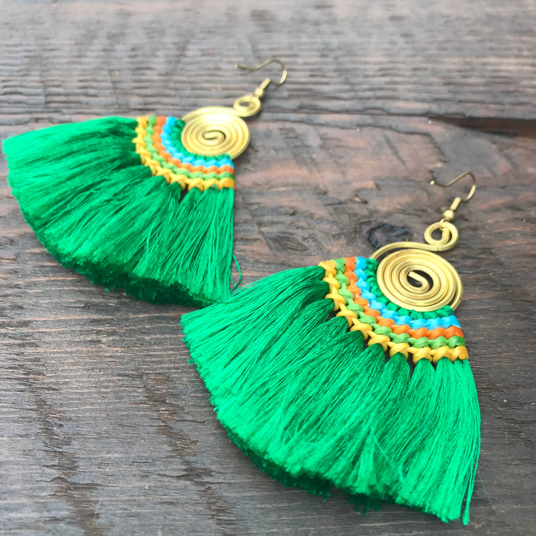 Handmade Tassel & Round Spiral Earrings