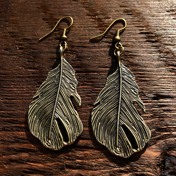 ‘Just Brass' Pear Shaped Leaf Drop Earrings