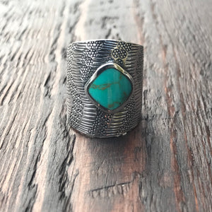 Mayan Sterling Silver & Green Turquoise Ring