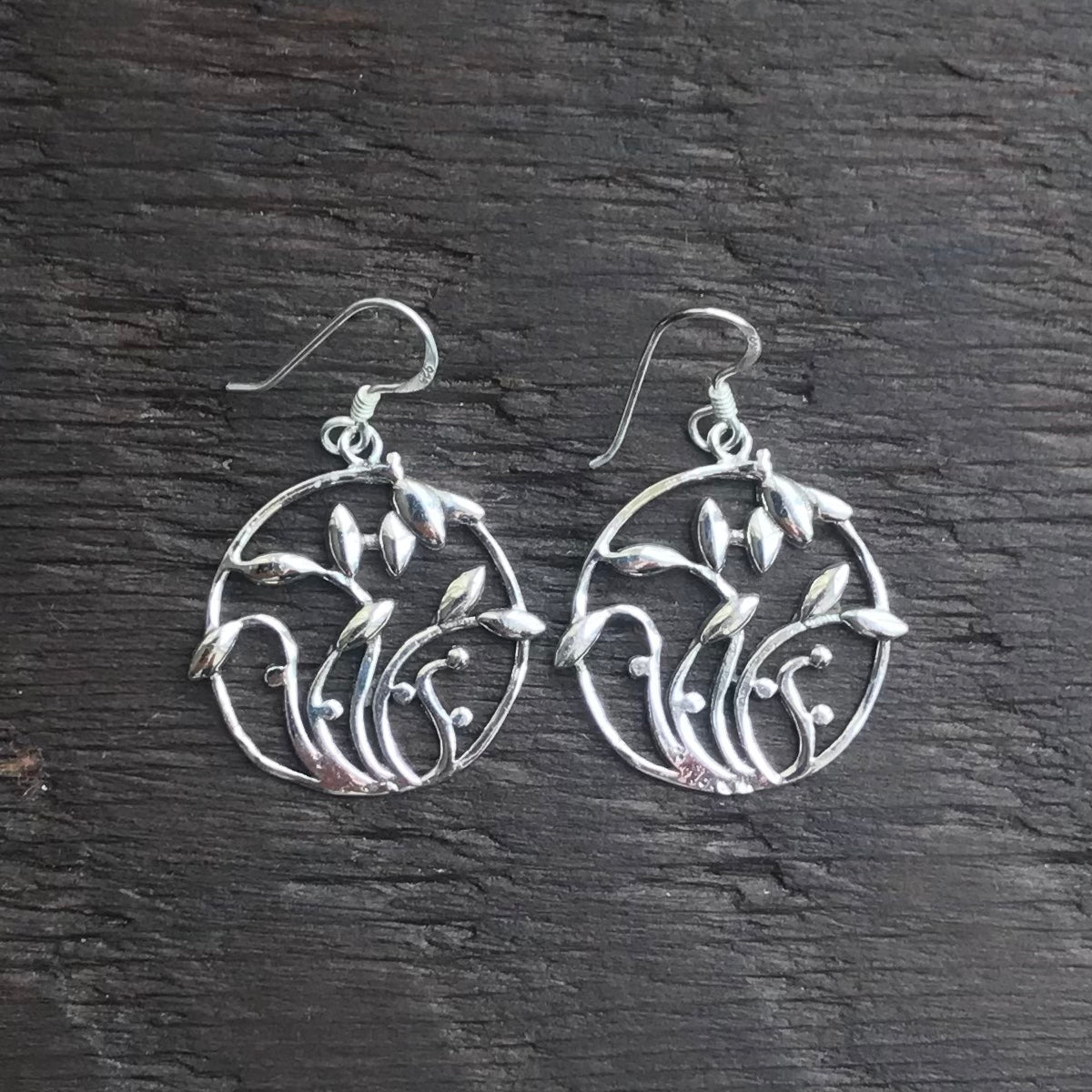 'Abstract Flowers' Sterling Silver Drop Earrings