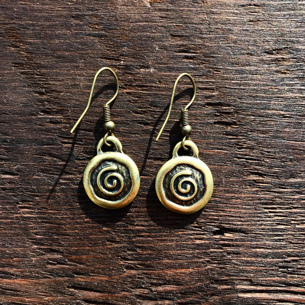 ‘Just Brass' Small Spiral Design Drop Earrings