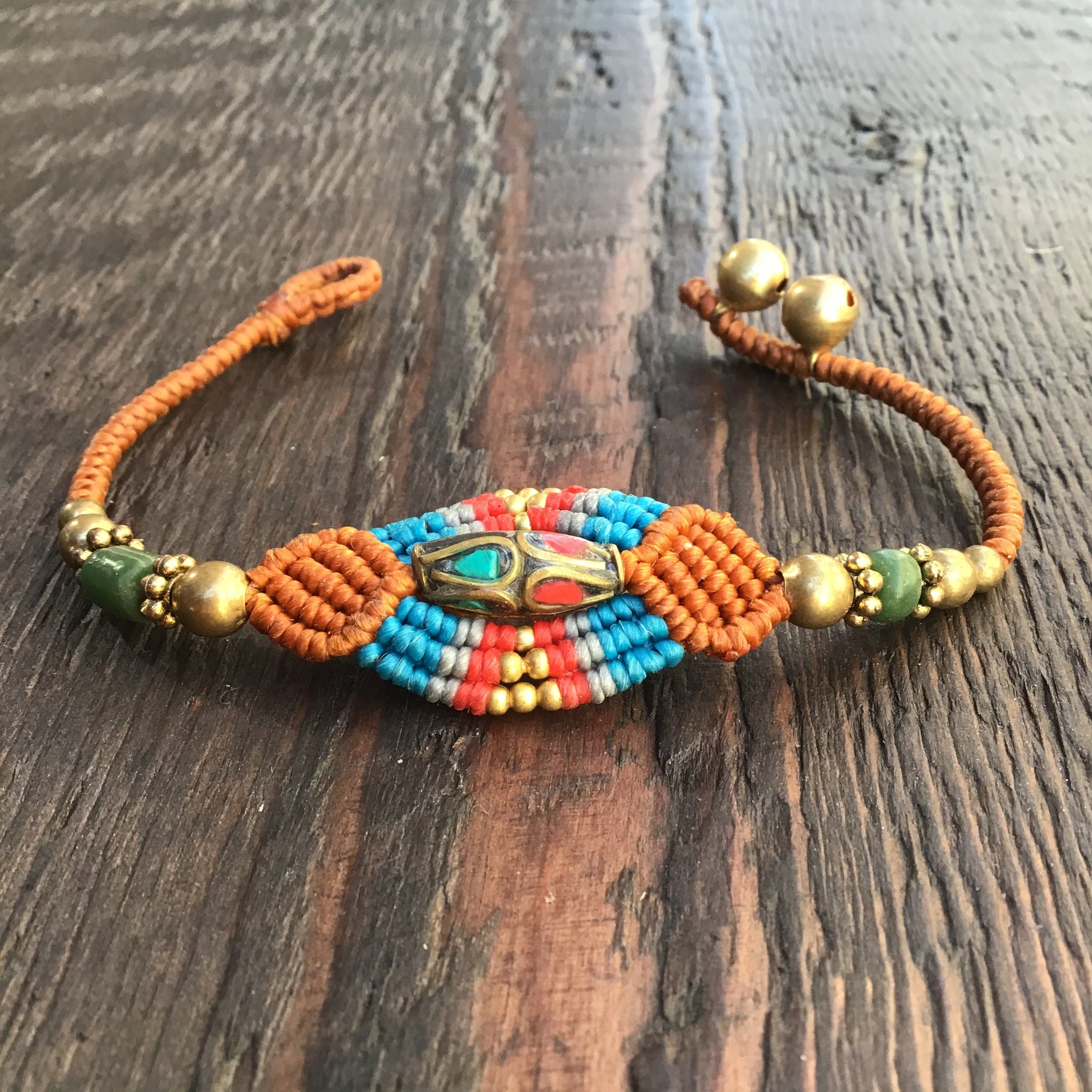 'Tri-BeCa' Woven Bead Design Bracelet (Tan/Blue)