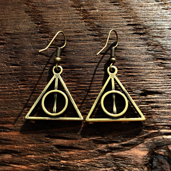 ‘Just Brass' Small Triangle Geometry Design Drop Earrings