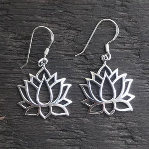 'Lotus Flower' Sterling Silver Drop Earrings