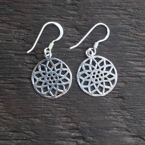 'Mandala' Sterling Silver Drop Earrings