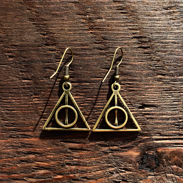 ‘Just Brass' Small Triangle Geometry Design Drop Earrings