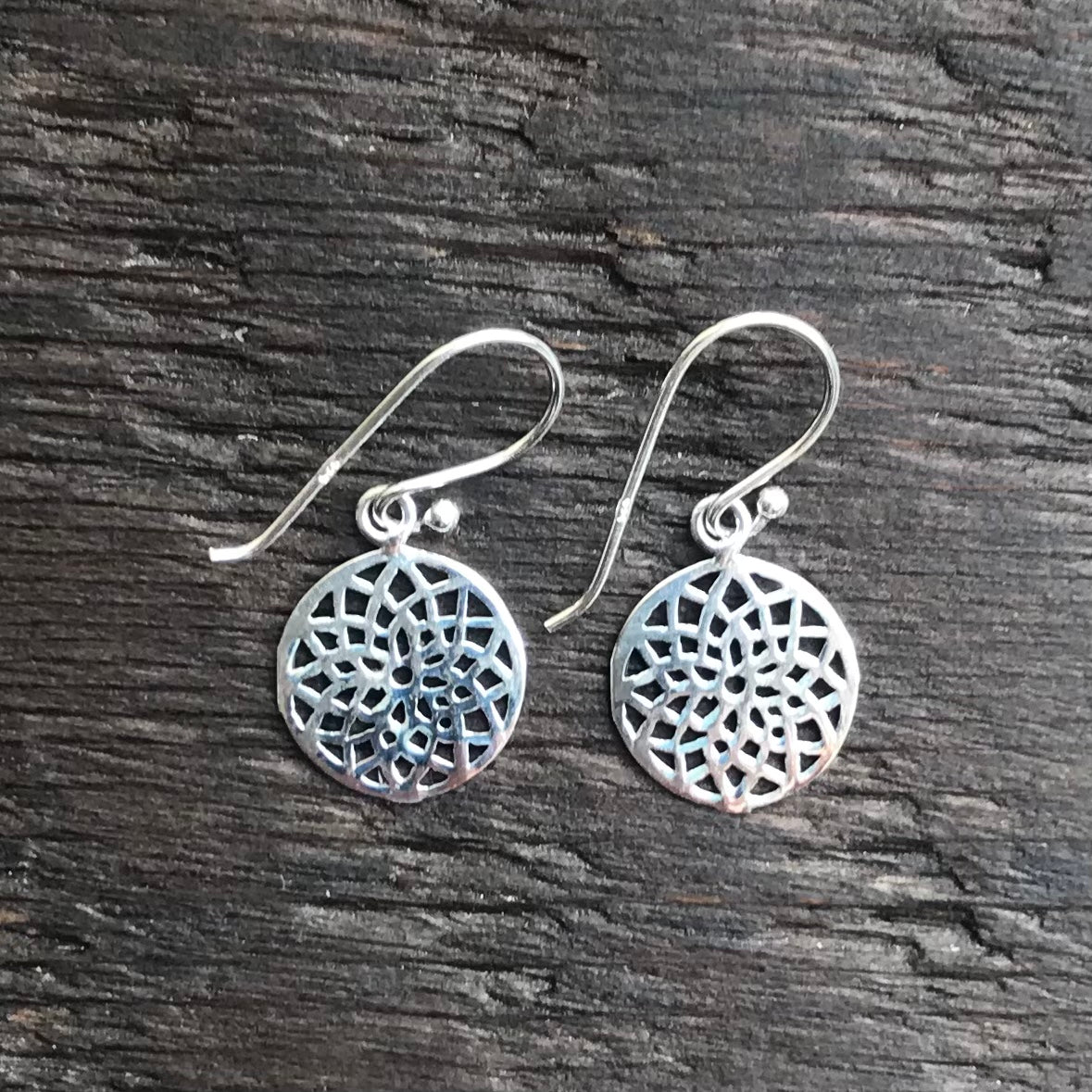 'Mini Mandala' Sterling Silver Drop Earrings