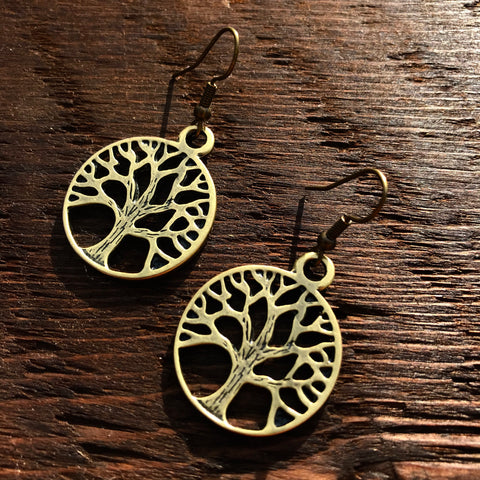‘Just Brass' Medium Tree Of Life Drop Earrings