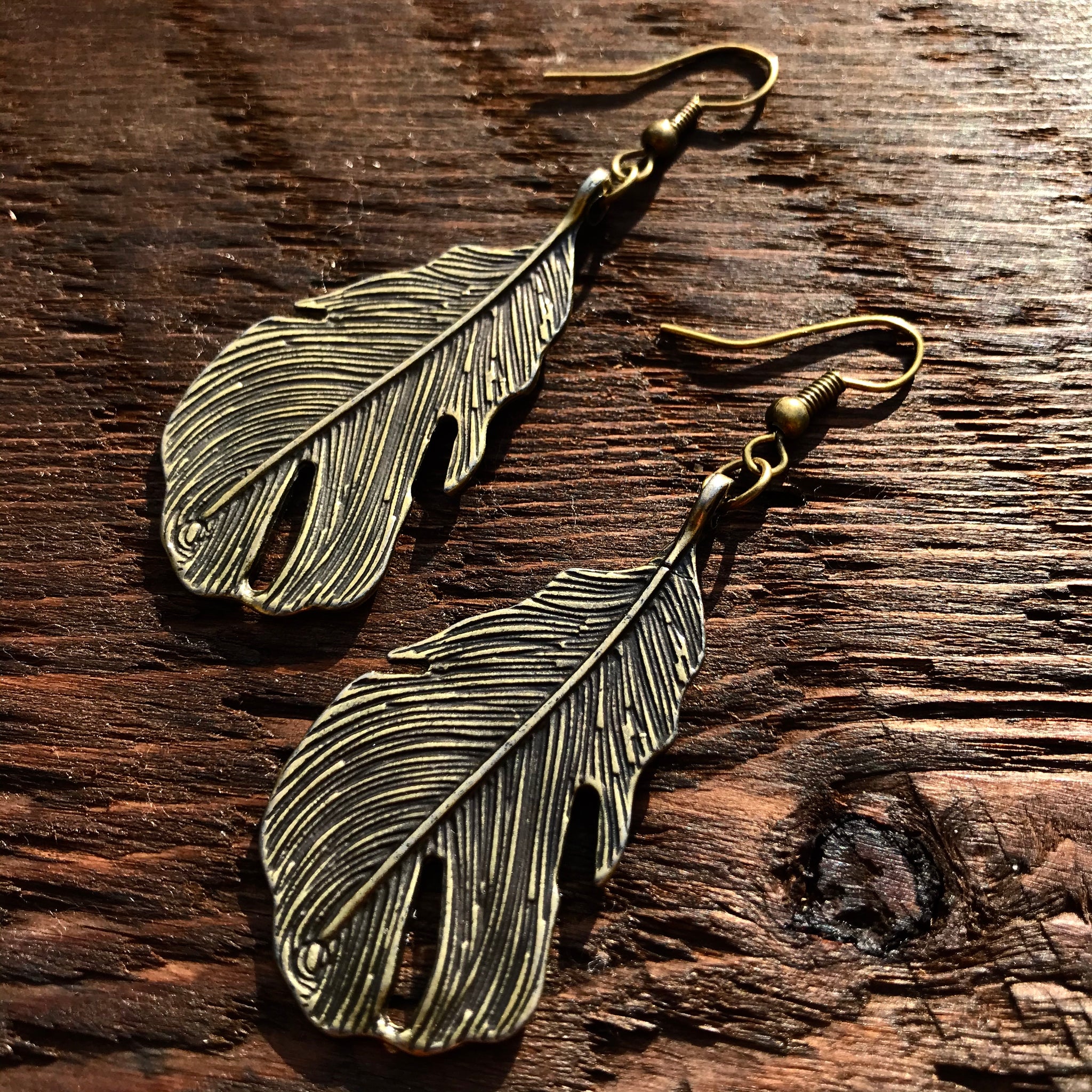 ‘Just Brass' Pear Shaped Leaf Drop Earrings