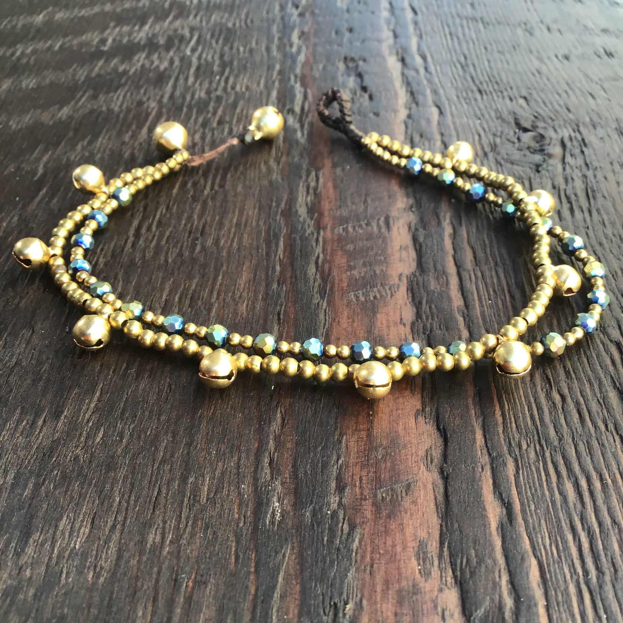 ‘Bead Love' 2 Strand Anklet with Faceted Beads (Iridescent Blue)