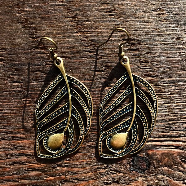 ‘Just Brass’ BoHo Leaf Design Drop Earrings