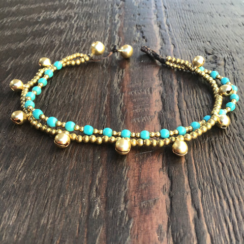 ‘Bead Love' 2 Strand Bead Anklet (Turquoise)