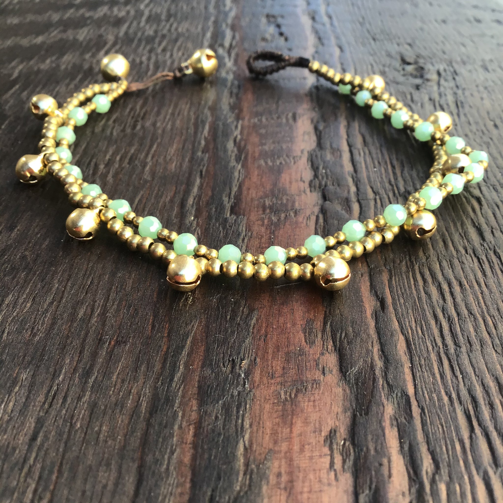 ‘Bead Love' 2 Strand Anklet with Faceted Beads (Pale Green)