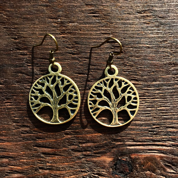 ‘Just Brass' Medium Tree Of Life Drop Earrings