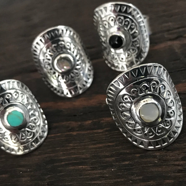 Olmec Sterling Silver & Green Turquoise Ring