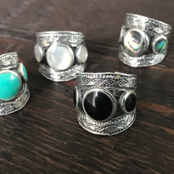 Triqui Sterling Silver & Onyx Ring